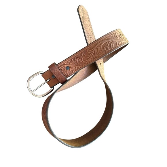 Men's Silver Creek Leather Belt Top Grain Embossed Metal Buckle 1. 5" Wide 40" L - Picture 1 of 14